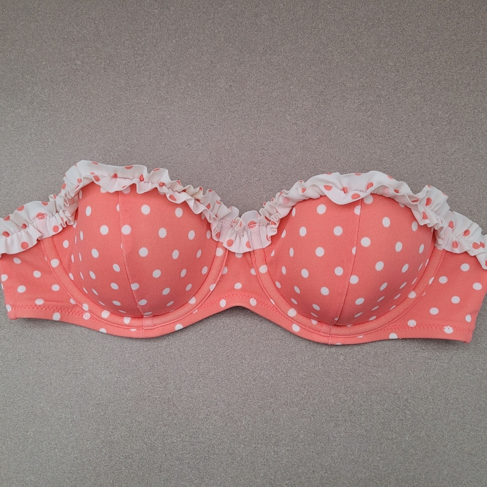 Victoria's Secret Coral Polka Dot Bikini Top 34B
